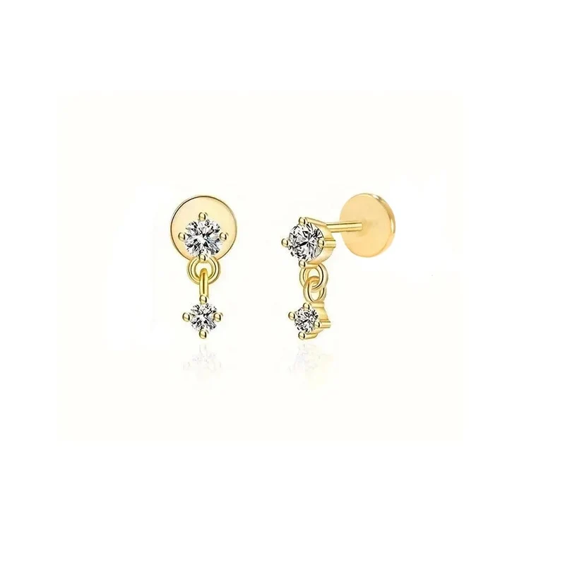 Aide 1 stück 925 Sterling Silber Mini Zirkon Dicke Flache Schraube Zurück Drop Ohrringe Für Frauen K Gold Piercing Stud Ohrringe schmuck
