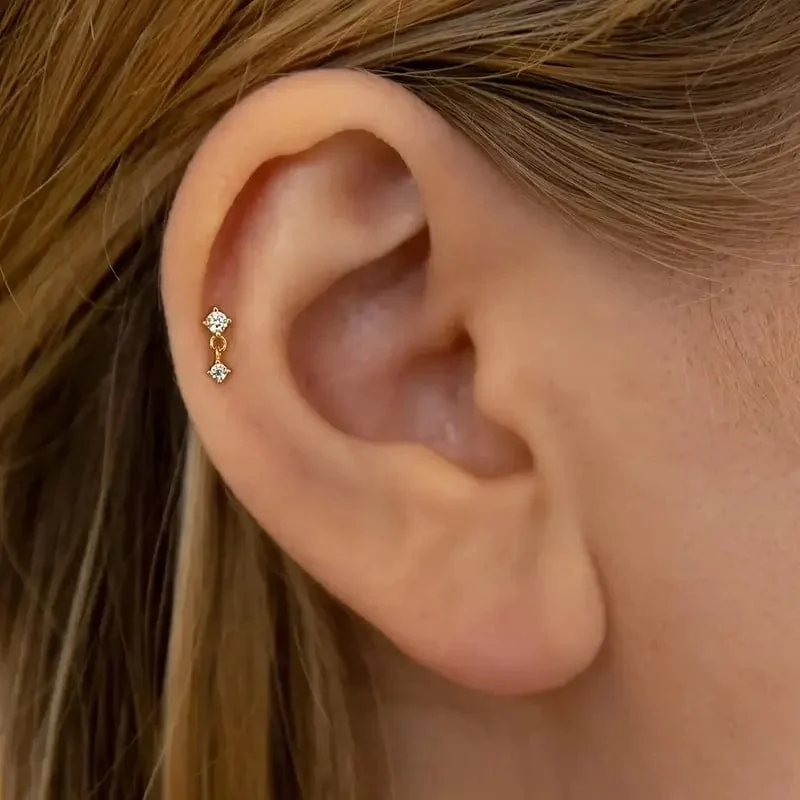 Aide 1 stück 925 Sterling Silber Mini Zirkon Dicke Flache Schraube Zurück Drop Ohrringe Für Frauen K Gold Piercing Stud Ohrringe schmuck