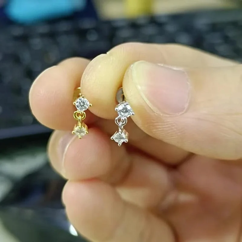 Aide 1 stück 925 Sterling Silber Mini Zirkon Dicke Flache Schraube Zurück Drop Ohrringe Für Frauen K Gold Piercing Stud Ohrringe schmuck