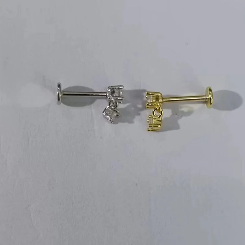 Aide 1 stück 925 Sterling Silber Mini Zirkon Dicke Flache Schraube Zurück Drop Ohrringe Für Frauen K Gold Piercing Stud Ohrringe schmuck