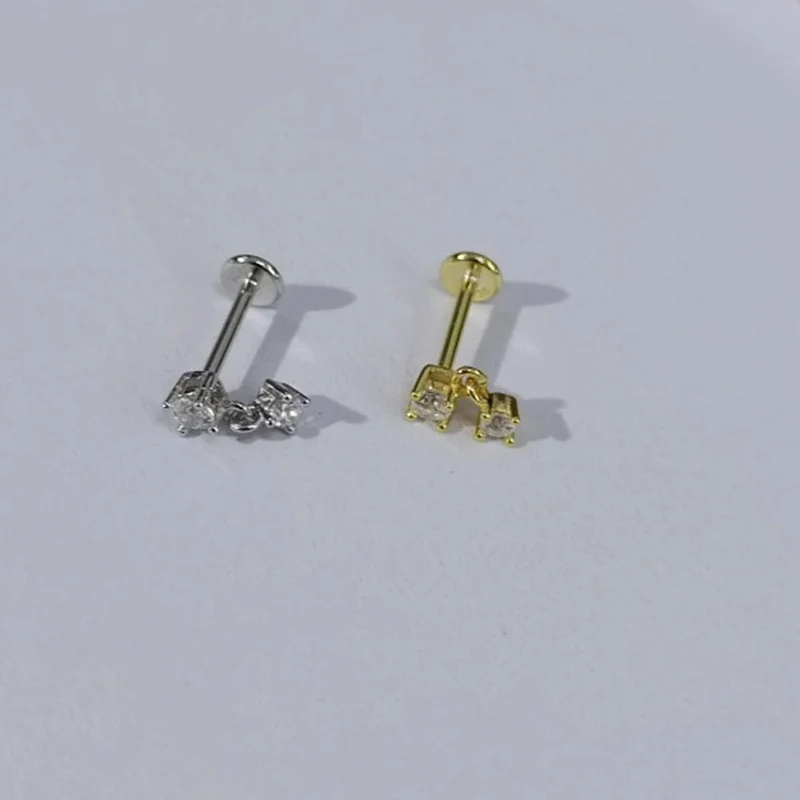 Aide 1 stück 925 Sterling Silber Mini Zirkon Dicke Flache Schraube Zurück Drop Ohrringe Für Frauen K Gold Piercing Stud Ohrringe schmuck