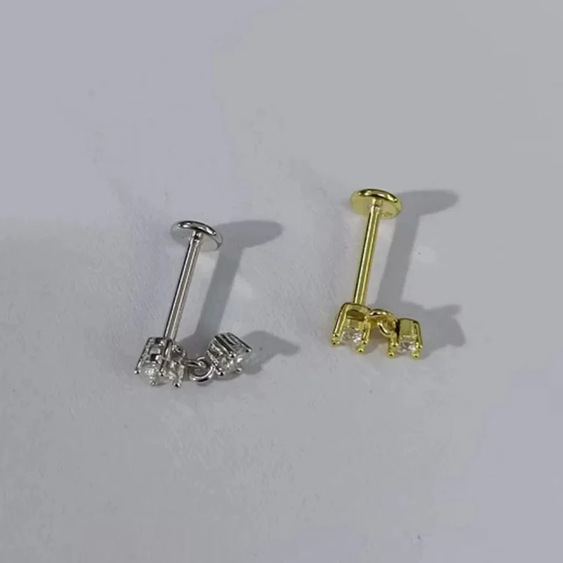 Aide 1 stück 925 Sterling Silber Mini Zirkon Dicke Flache Schraube Zurück Drop Ohrringe Für Frauen K Gold Piercing Stud Ohrringe schmuck