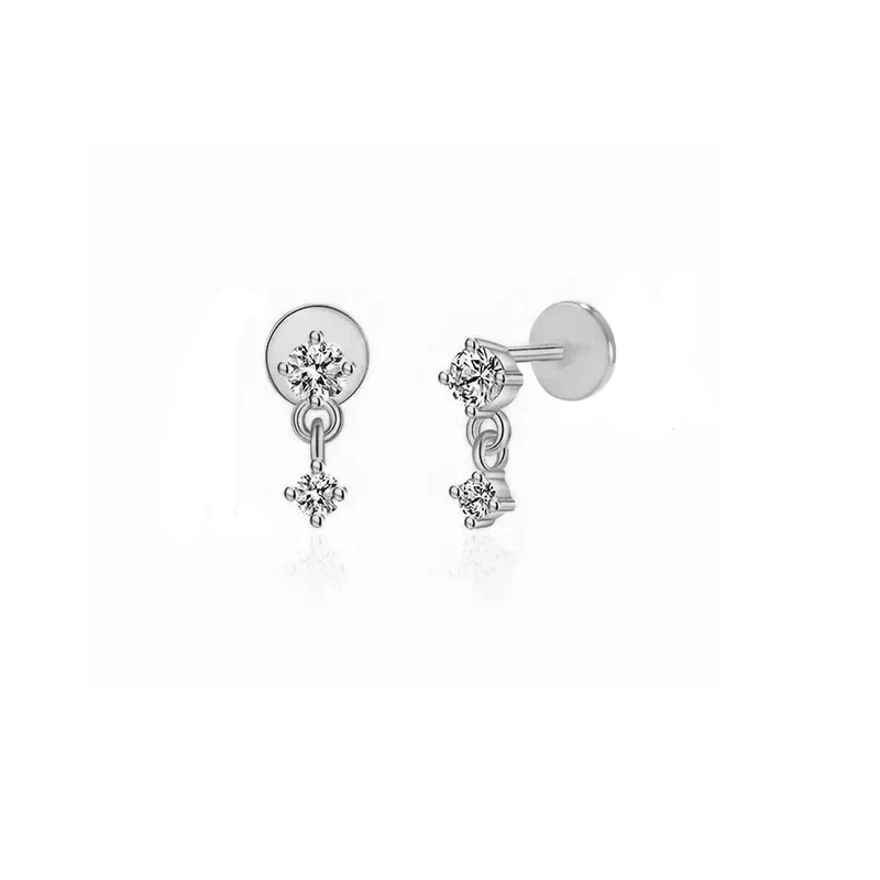 Aide 1 stück 925 Sterling Silber Mini Zirkon Dicke Flache Schraube Zurück Drop Ohrringe Für Frauen K Gold Piercing Stud Ohrringe schmuck
