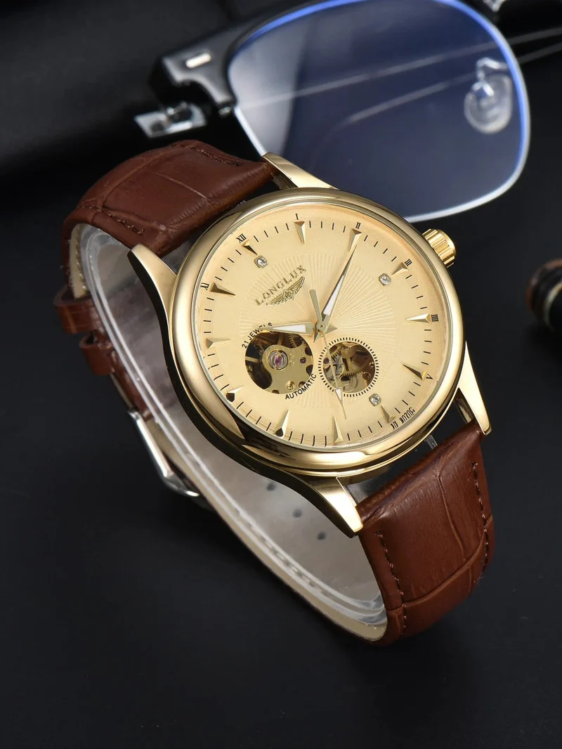 Mann uhr automatische bewegung eleganten stil großhandel automatische uhr für männer rom skelett artikel LONGLUXmechanische armbanduhren