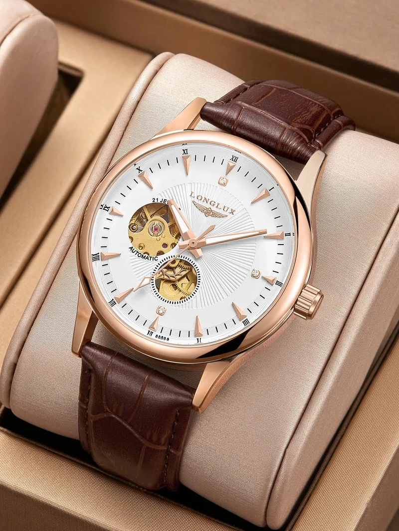 Mann uhr automatische bewegung eleganten stil großhandel automatische uhr für männer rom skelett artikel LONGLUXmechanische armbanduhren