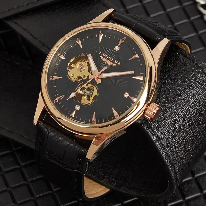 Mann uhr automatische bewegung eleganten stil großhandel automatische uhr für männer rom skelett artikel LONGLUXmechanische armbanduhren