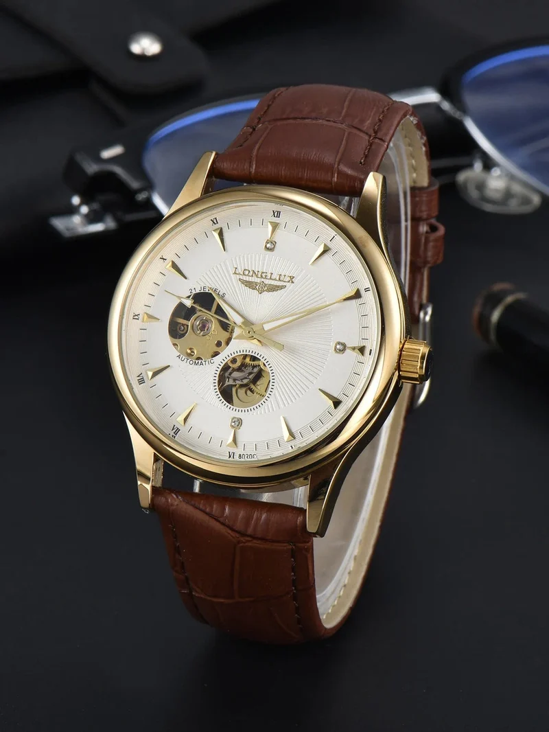 Mann uhr automatische bewegung eleganten stil großhandel automatische uhr für männer rom skelett artikel LONGLUXmechanische armbanduhren