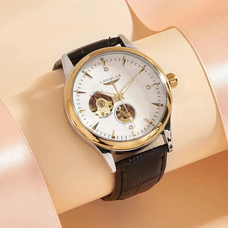 Mann uhr automatische bewegung eleganten stil großhandel automatische uhr für männer rom skelett artikel LONGLUXmechanische armbanduhren
