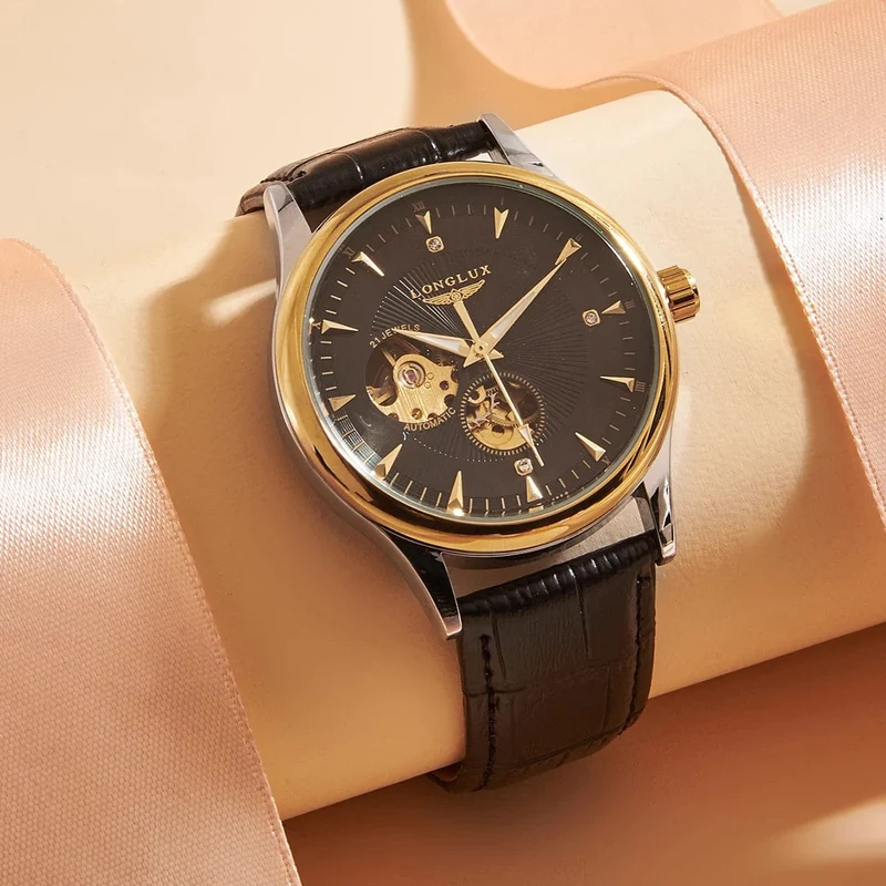 Mann uhr automatische bewegung eleganten stil großhandel automatische uhr für männer rom skelett artikel LONGLUXmechanische armbanduhren