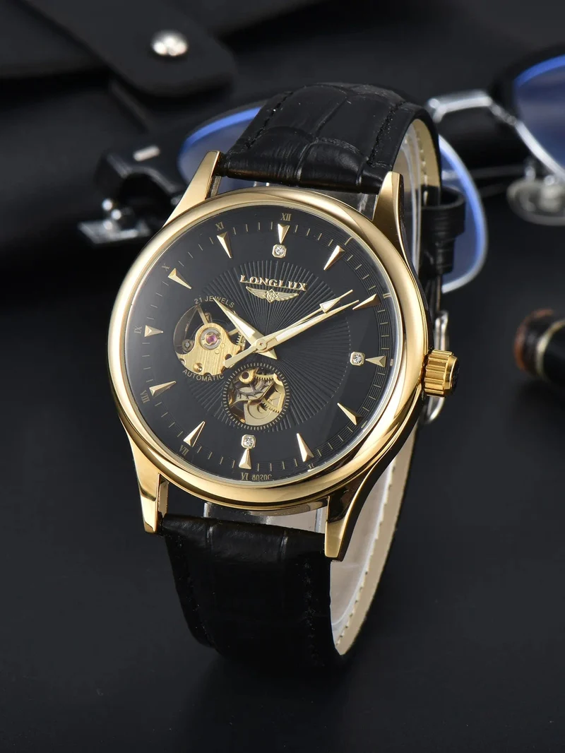 Mann uhr automatische bewegung eleganten stil großhandel automatische uhr für männer rom skelett artikel LONGLUXmechanische armbanduhren