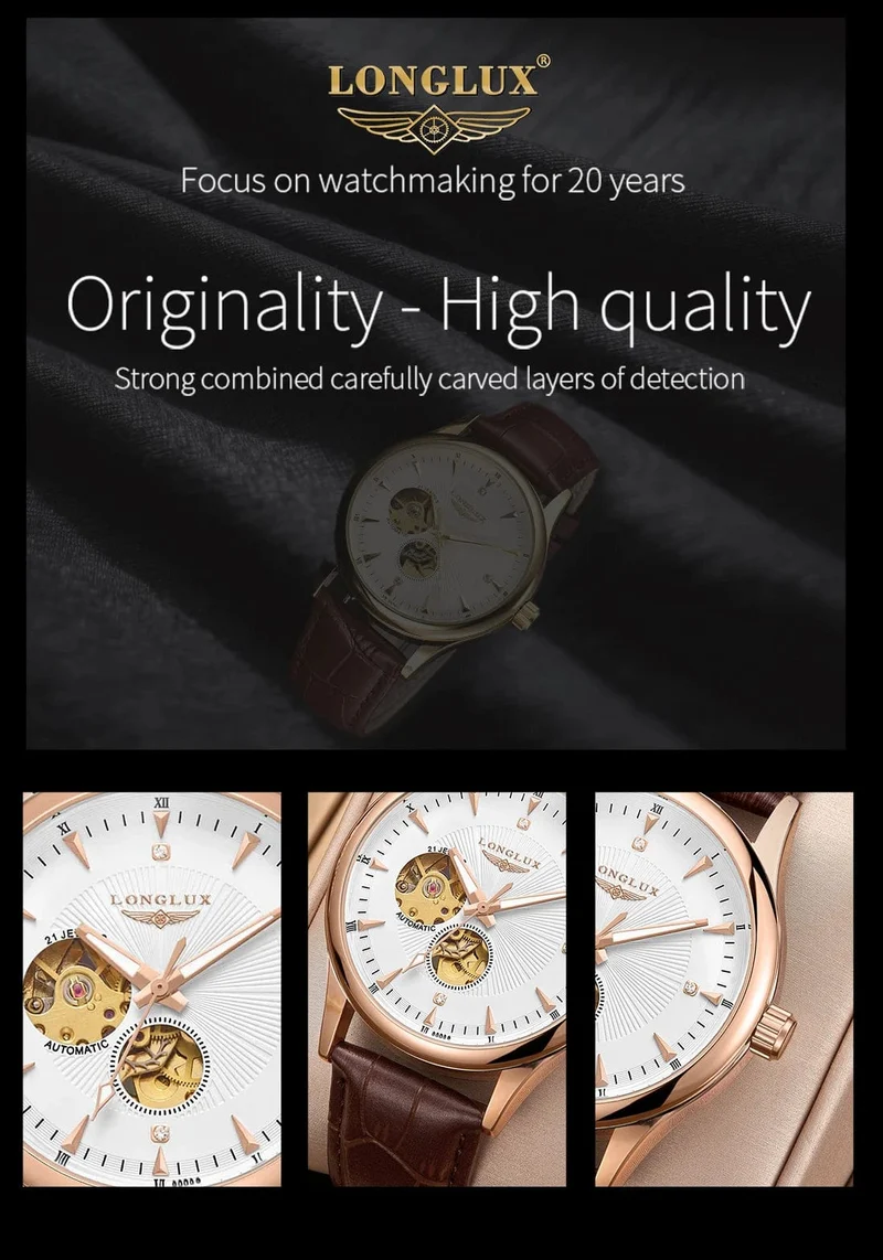 Mann uhr automatische bewegung eleganten stil großhandel automatische uhr für männer rom skelett artikel LONGLUXmechanische armbanduhren