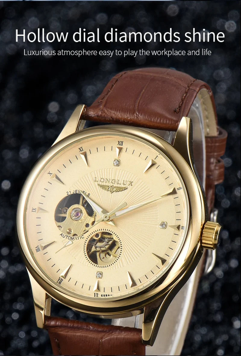 Mann uhr automatische bewegung eleganten stil großhandel automatische uhr für männer rom skelett artikel LONGLUXmechanische armbanduhren