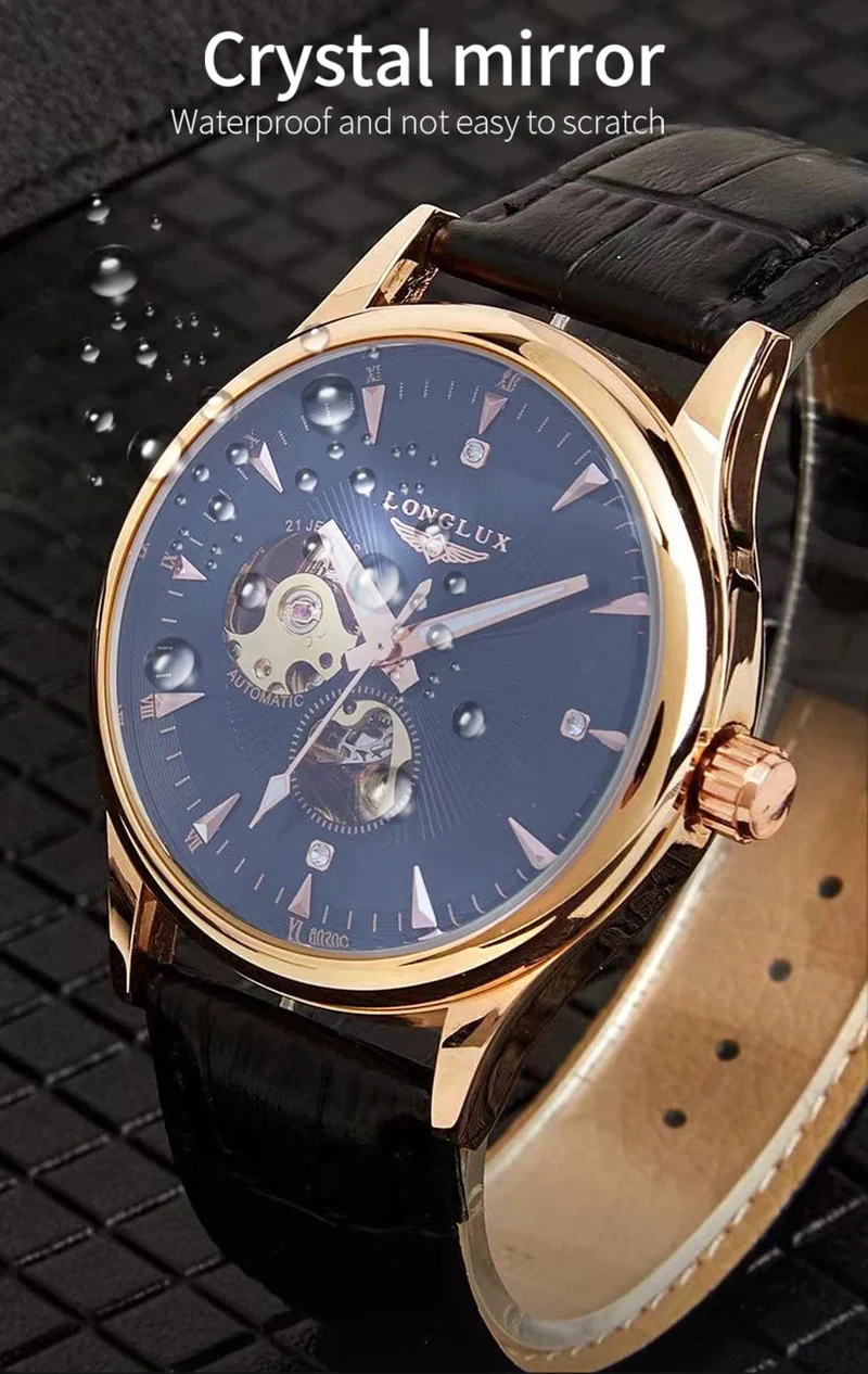 Mann uhr automatische bewegung eleganten stil großhandel automatische uhr für männer rom skelett artikel LONGLUXmechanische armbanduhren