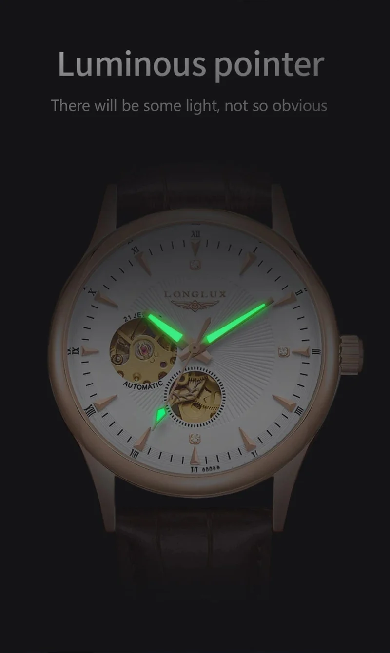 Mann uhr automatische bewegung eleganten stil großhandel automatische uhr für männer rom skelett artikel LONGLUXmechanische armbanduhren