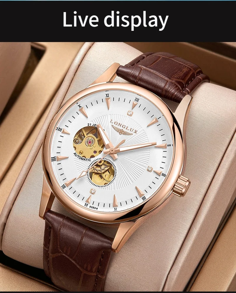 Mann uhr automatische bewegung eleganten stil großhandel automatische uhr für männer rom skelett artikel LONGLUXmechanische armbanduhren