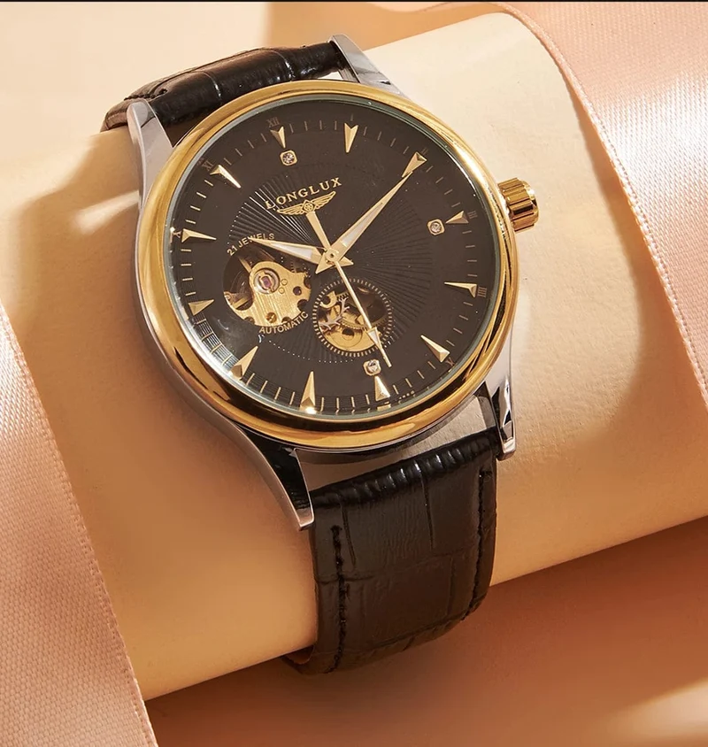 Mann uhr automatische bewegung eleganten stil großhandel automatische uhr für männer rom skelett artikel LONGLUXmechanische armbanduhren