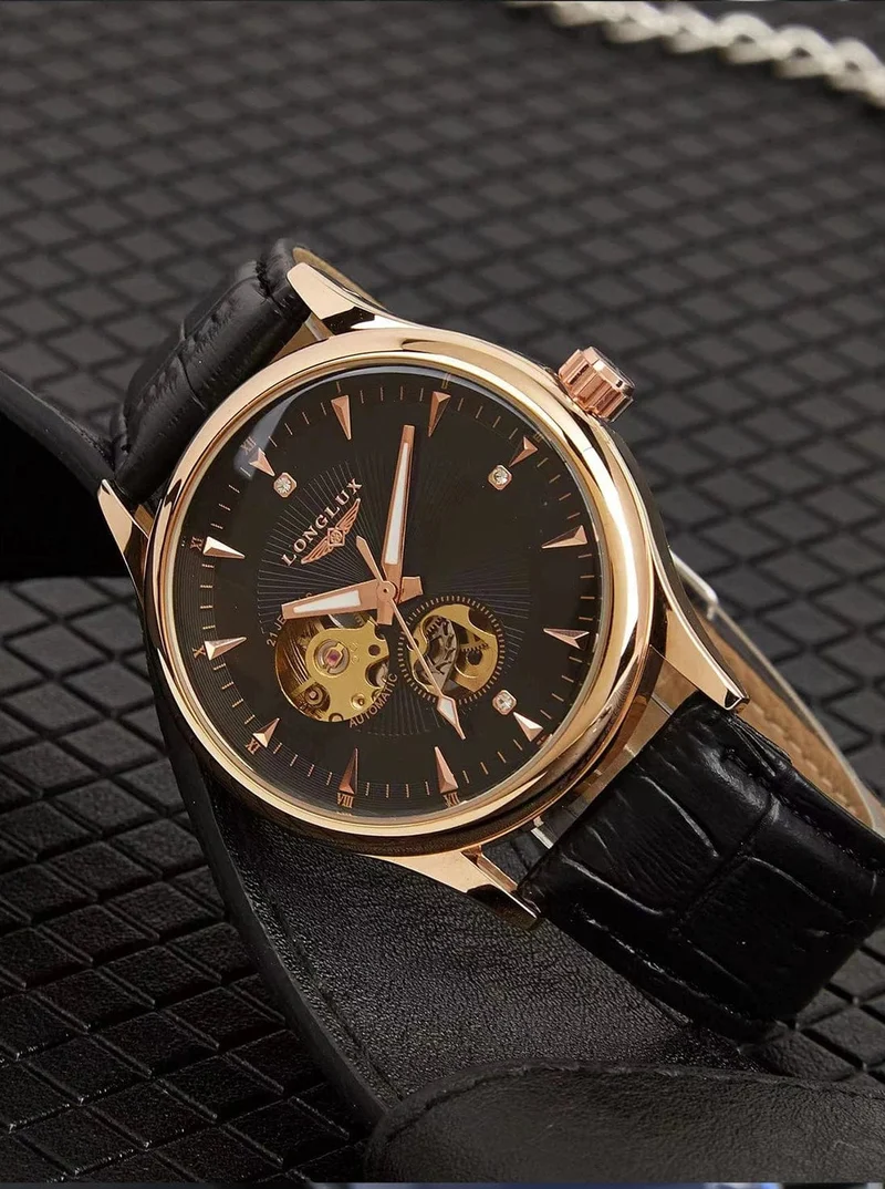 Mann uhr automatische bewegung eleganten stil großhandel automatische uhr für männer rom skelett artikel LONGLUXmechanische armbanduhren