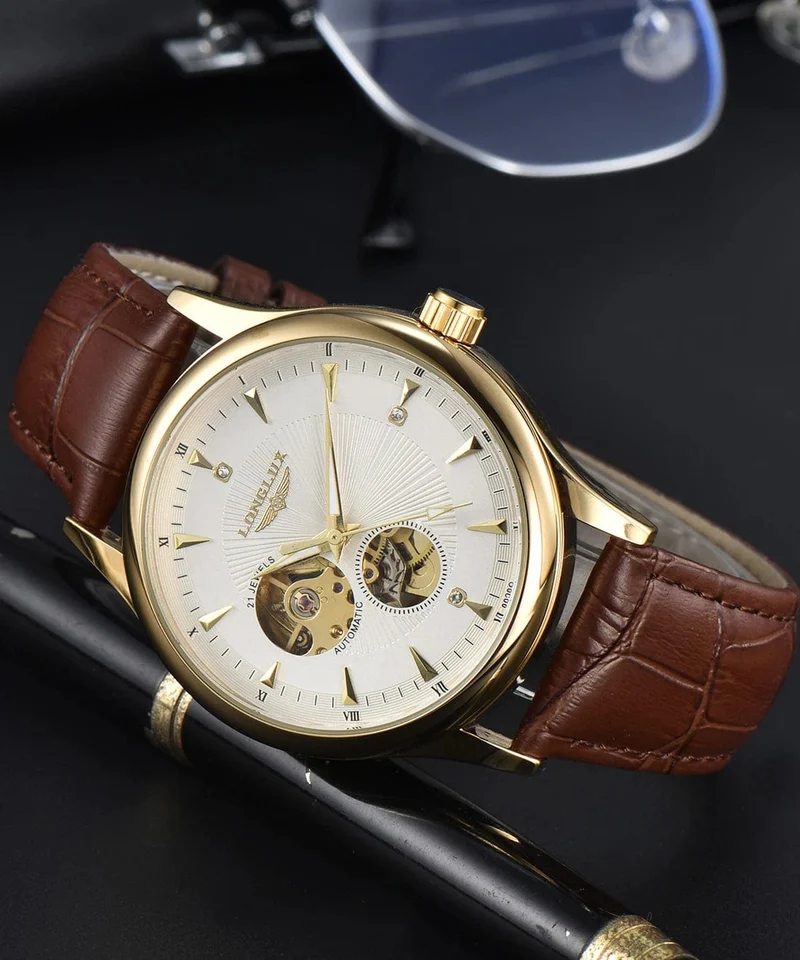 Mann uhr automatische bewegung eleganten stil großhandel automatische uhr für männer rom skelett artikel LONGLUXmechanische armbanduhren