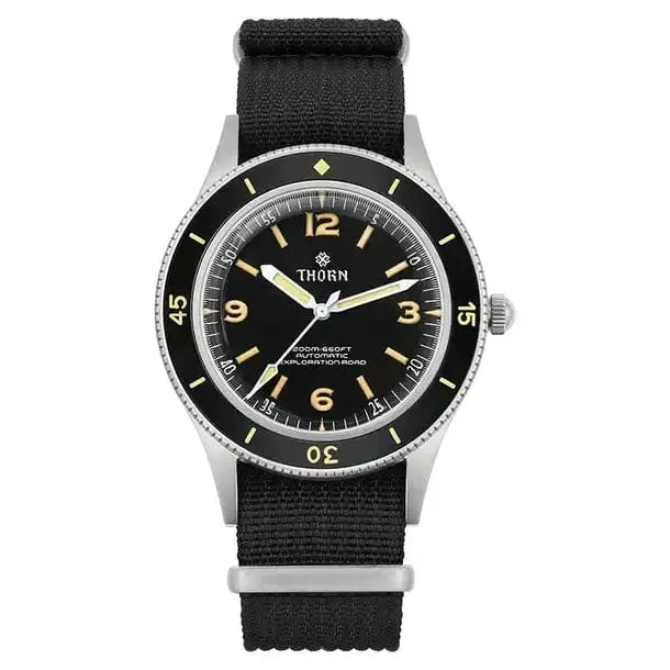 THORN 50-Fathoms Uhr Männer 40MM Vintage NH35 Bewegung Automatische K9 Mineral Kristall TR900 C3 Leuchtende Barracuda 200M Wasserdicht