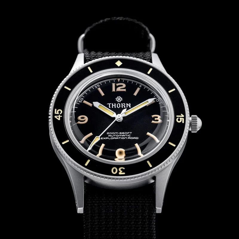 THORN 50-Fathoms Uhr Männer 40MM Vintage NH35 Bewegung Automatische K9 Mineral Kristall TR900 C3 Leuchtende Barracuda 200M Wasserdicht
