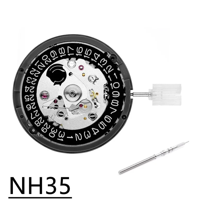 Neu NH35 24 Schmuck Hohe Genauigkeit Mechanische Automatische Bewegung Schwarz Tag Datum 3 uhr Krone 3.8'clock Krone