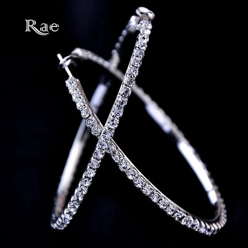 Raexrage 30–100 mm modische Creolen mit Strass-Kreis-Kristall-Ohrringe, große Basketballfrauen-CZ-Hiphop-Ohrringe für Frauen