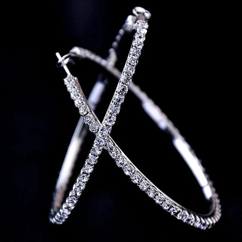 Raexrage 30–100 mm modische Creolen mit Strass-Kreis-Kristall-Ohrringe, große Basketballfrauen-CZ-Hiphop-Ohrringe für Frauen