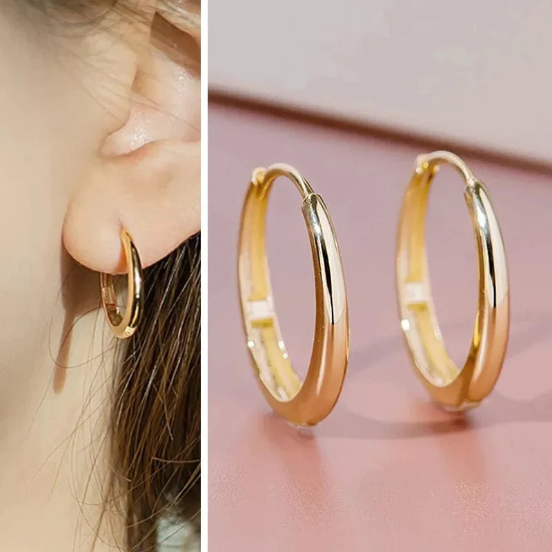 Huitan Vielseitige Gold Farbe Hoop Ohrringe Weibliche Täglichen Party Schmuck Matel Stil Einfache Design Zubehör für Frauen Großhandel