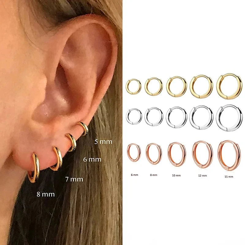 Einzelne minimale, goldfarbene, winzige Knorpel-Creolen, glänzende Ohrringe, Piercing-Accessoire, trendige kleine Huggie-Creolen für Frauen für Männer