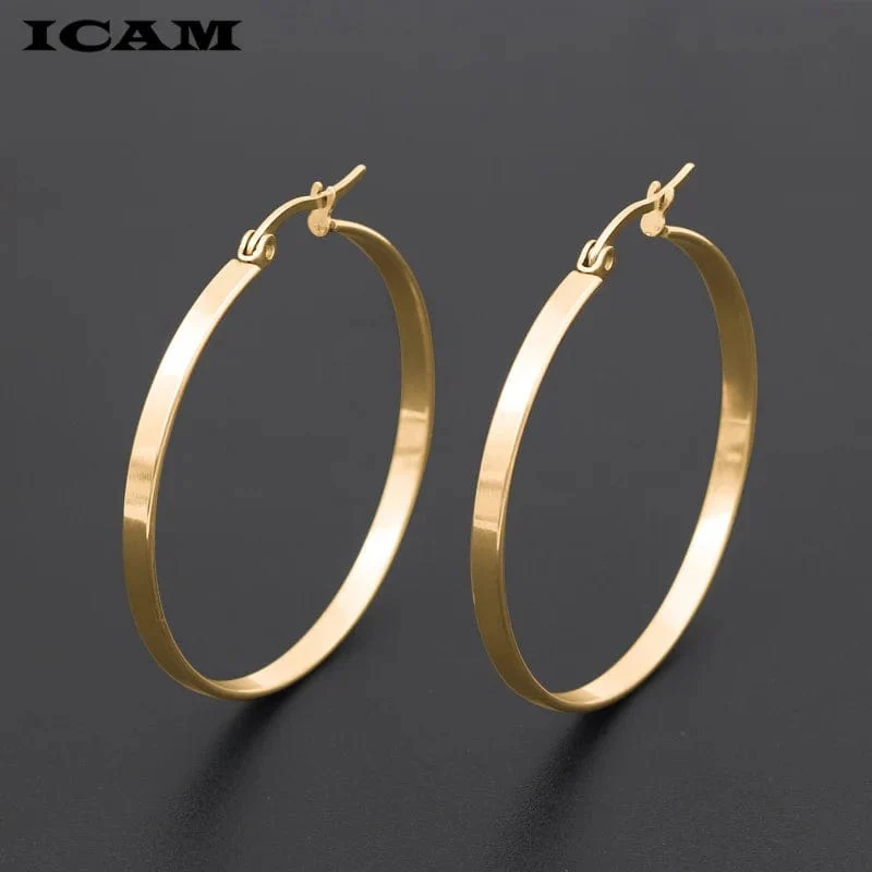 ICAM Mode Neue 1 Paar Gold Silber Kleine Große Kreis Edelstahl Creolen für Frauen Steampunk Runde Ohrring