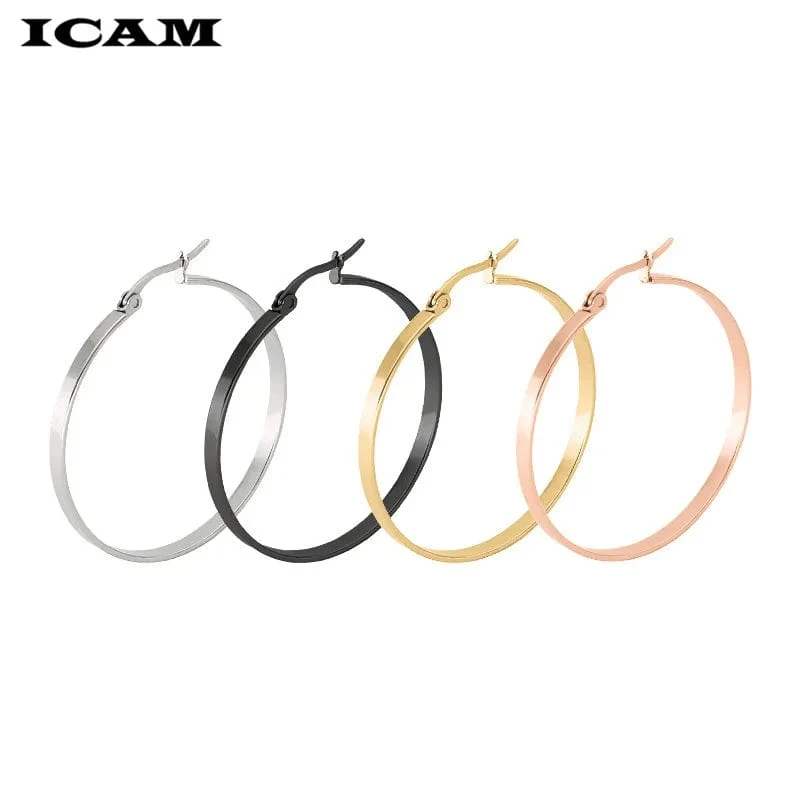 ICAM Mode Neue 1 Paar Gold Silber Kleine Große Kreis Edelstahl Creolen für Frauen Steampunk Runde Ohrring