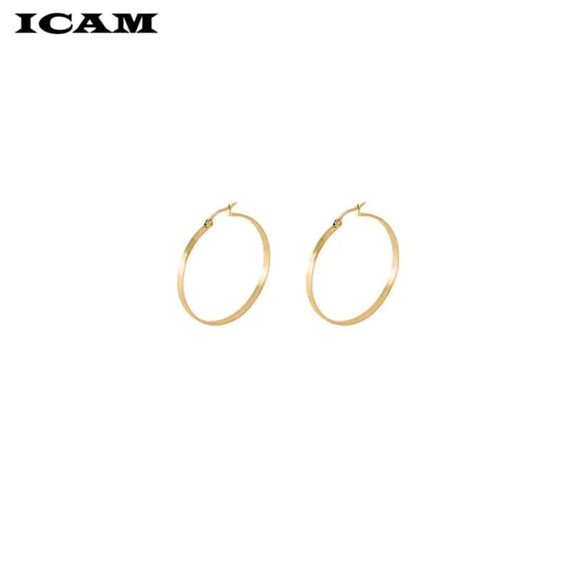 ICAM Mode Neue 1 Paar Gold Silber Kleine Große Kreis Edelstahl Creolen für Frauen Steampunk Runde Ohrring