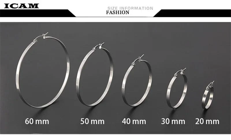 ICAM Mode Neue 1 Paar Gold Silber Kleine Große Kreis Edelstahl Creolen für Frauen Steampunk Runde Ohrring