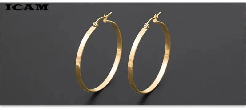 ICAM Mode Neue 1 Paar Gold Silber Kleine Große Kreis Edelstahl Creolen für Frauen Steampunk Runde Ohrring