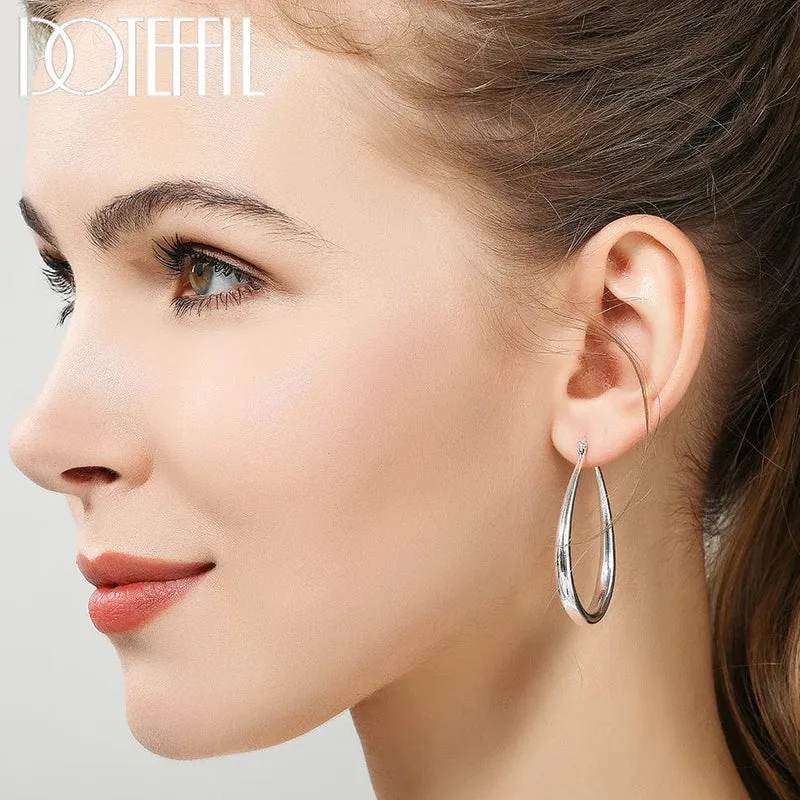 DOTEFFIL 925 Sterling Silber Glatte Kreis 41mm Hoop Ohrringe Für Frauen Dame Geschenk Mode Charme Hohe Qualität Hochzeit Schmuck
