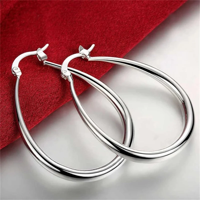 DOTEFFIL 925 Sterling Silber Glatte Kreis 41mm Hoop Ohrringe Für Frauen Dame Geschenk Mode Charme Hohe Qualität Hochzeit Schmuck