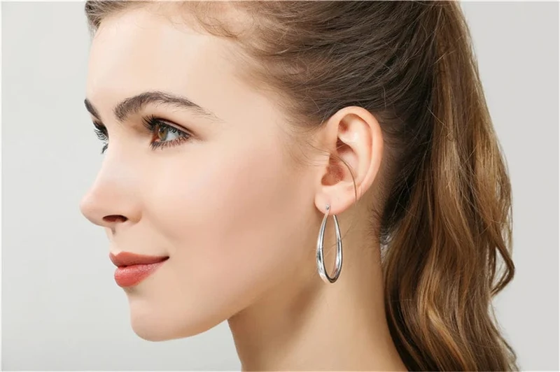 DOTEFFIL 925 Sterling Silber Glatte Kreis 41mm Hoop Ohrringe Für Frauen Dame Geschenk Mode Charme Hohe Qualität Hochzeit Schmuck