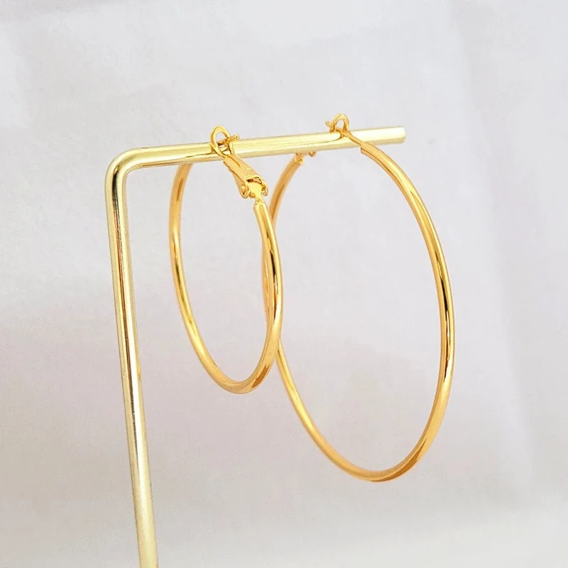 Creolen aus Gold, 24 Karat Gelbgold plattiert, rund, großer Kreis, Piercing-Ohrring-Set für Frauen, 30/40/50/60 mm, glatter Ohrmanschettenschmuck