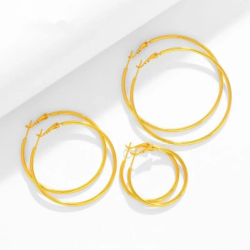 Creolen aus Gold, 24 Karat Gelbgold plattiert, rund, großer Kreis, Piercing-Ohrring-Set für Frauen, 30/40/50/60 mm, glatter Ohrmanschettenschmuck