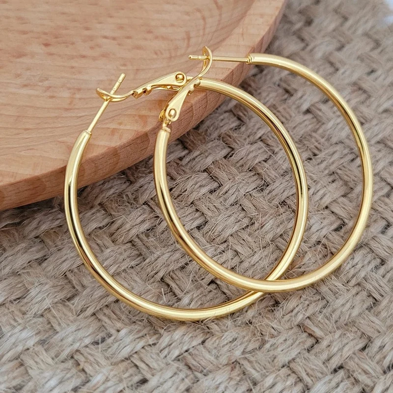Creolen aus Gold, 24 Karat Gelbgold plattiert, rund, großer Kreis, Piercing-Ohrring-Set für Frauen, 30/40/50/60 mm, glatter Ohrmanschettenschmuck