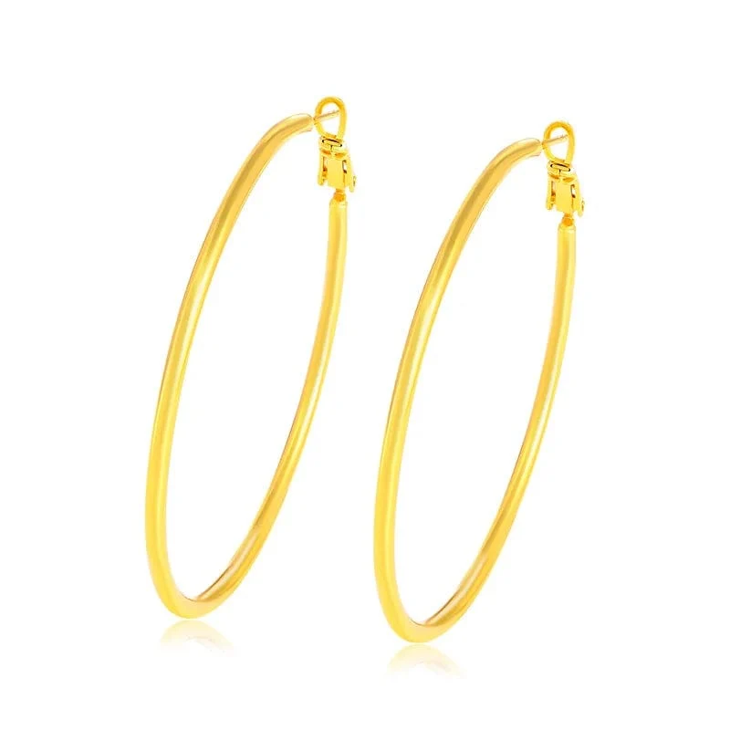 Creolen aus Gold, 24 Karat Gelbgold plattiert, rund, großer Kreis, Piercing-Ohrring-Set für Frauen, 30/40/50/60 mm, glatter Ohrmanschettenschmuck