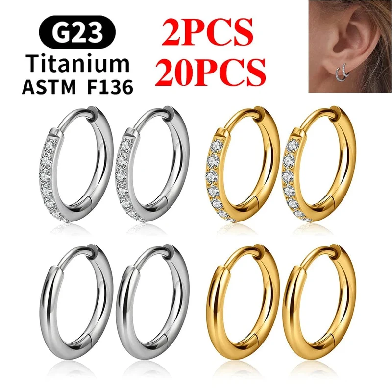 2/20 STK G23 Titan Ohrring Hoop CZ Scharniersegment runder Nasenring für Frauen Ohr Tragus Knorpel Helix Daith Piercing Schmuck