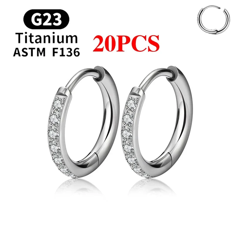 2/20 STK G23 Titan Ohrring Hoop CZ Scharniersegment runder Nasenring für Frauen Ohr Tragus Knorpel Helix Daith Piercing Schmuck