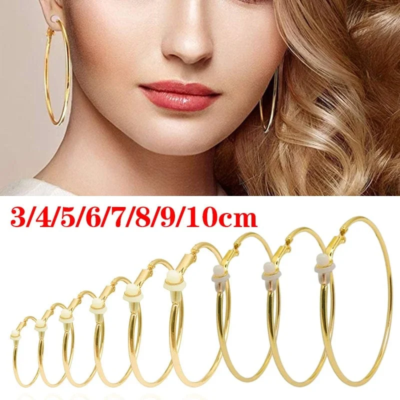 3/4/5/6/7/8/9/10CM Galvanik Creolen ohne Piercing Klassisch All Match Fake Clip-On Daily Party Kreis Ohrring Clip