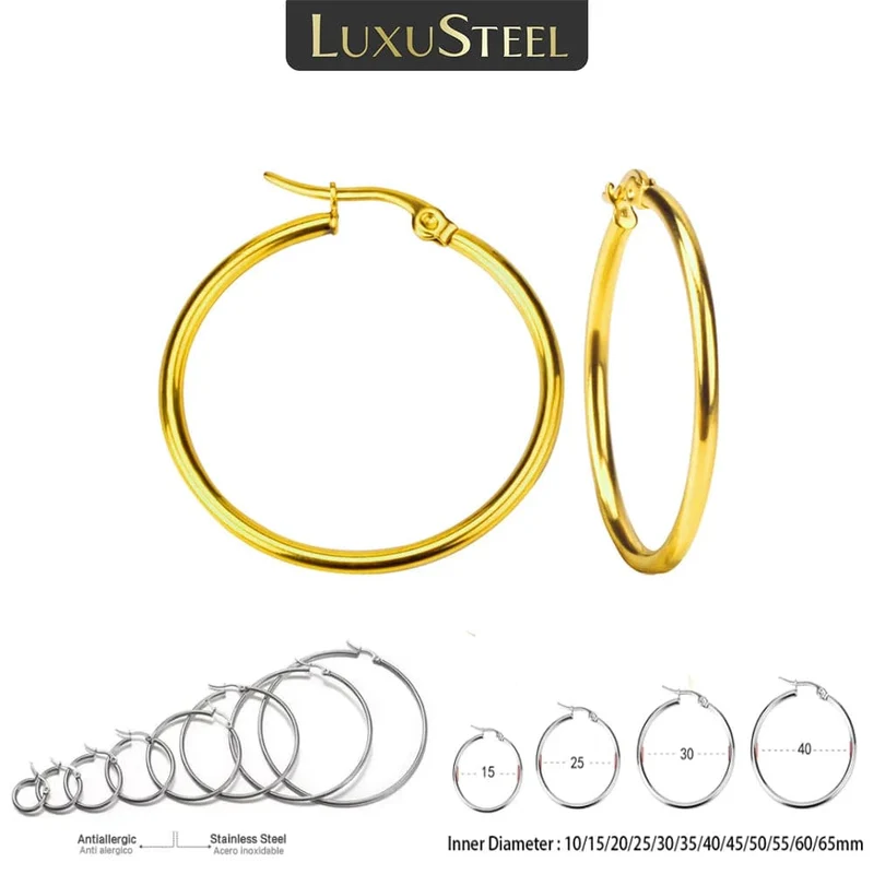 LUXUSTEEL Gold Farbe Edelstahl Hoop Ohrringe Für Frauen Männer Große/Kleine Kreis Runde Ohr Schmuck Bijoux Acier Inoxidable