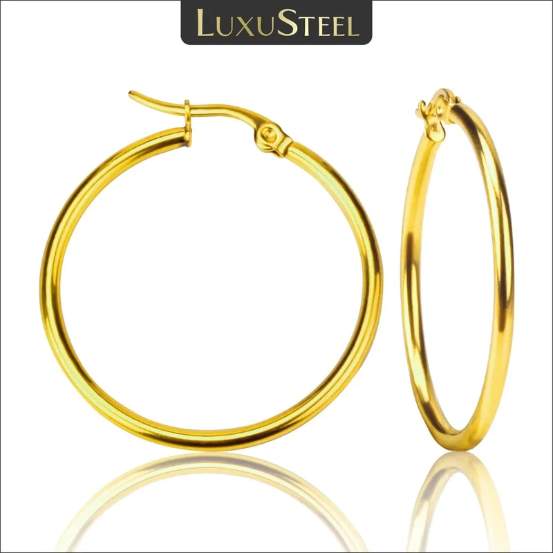 LUXUSTEEL Gold Farbe Edelstahl Hoop Ohrringe Für Frauen Männer Große/Kleine Kreis Runde Ohr Schmuck Bijoux Acier Inoxidable