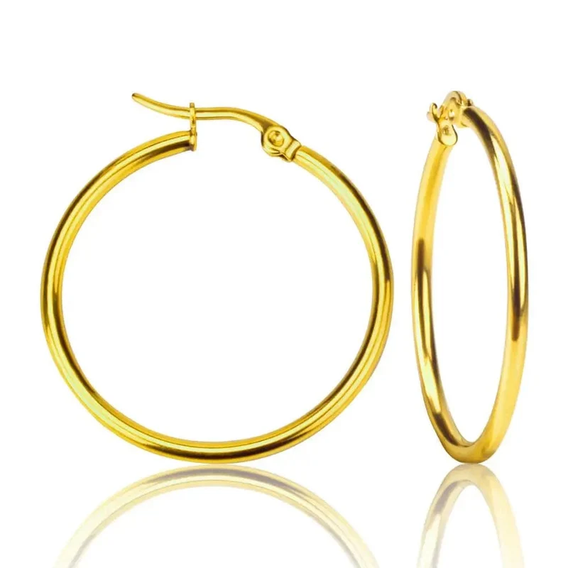 LUXUSTEEL Gold Farbe Edelstahl Hoop Ohrringe Für Frauen Männer Große/Kleine Kreis Runde Ohr Schmuck Bijoux Acier Inoxidable