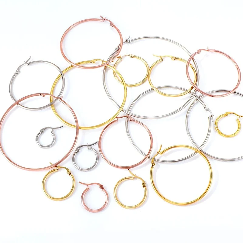 LUXUSTEEL Gold Farbe Edelstahl Hoop Ohrringe Für Frauen Männer Große/Kleine Kreis Runde Ohr Schmuck Bijoux Acier Inoxidable