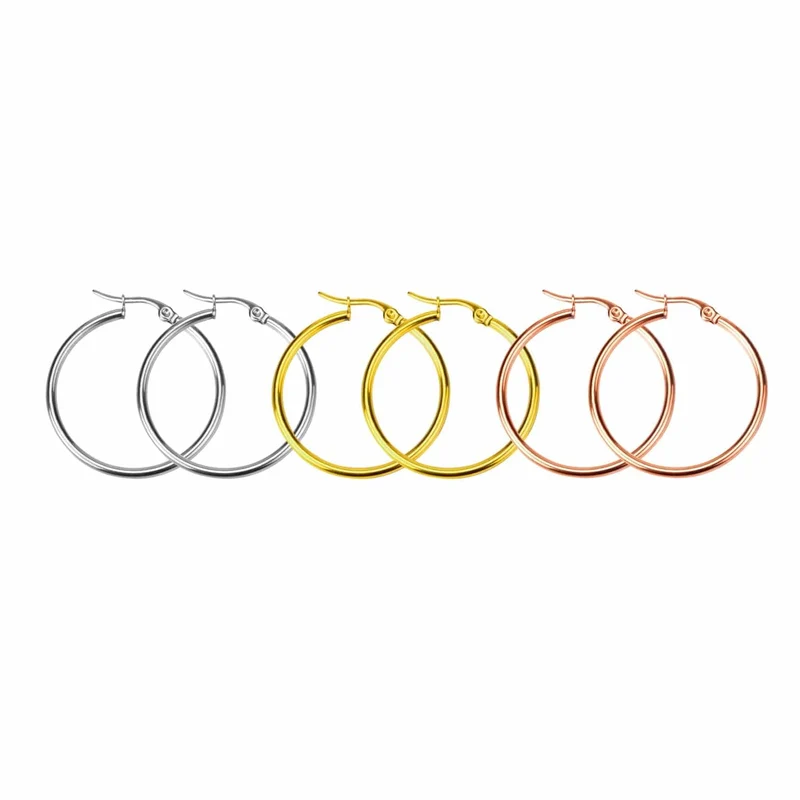 LUXUSTEEL Gold Farbe Edelstahl Hoop Ohrringe Für Frauen Männer Große/Kleine Kreis Runde Ohr Schmuck Bijoux Acier Inoxidable