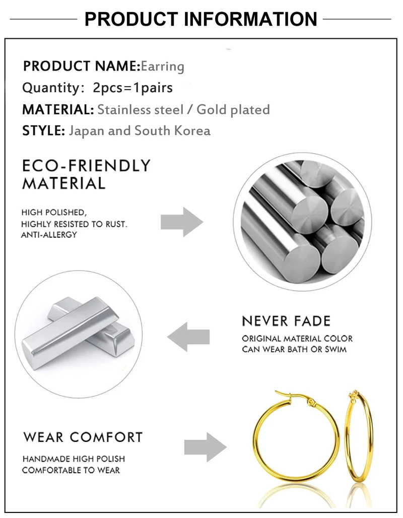 LUXUSTEEL Gold Farbe Edelstahl Hoop Ohrringe Für Frauen Männer Große/Kleine Kreis Runde Ohr Schmuck Bijoux Acier Inoxidable